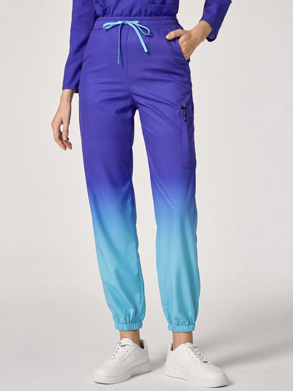 TaskEZ Drawstring Pocket Ombre Color Scrub Pants, Scrub Uniform Bottom