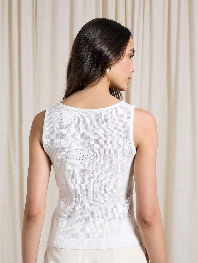 Square Neck Sleeveless Crochet Knit Top