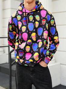 Manfinity Unisex Sweat-shirt à capuche casual ample avec imprimé crâne pour hommes, convient pour l'automne et l'hiver