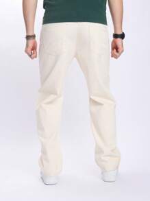 RONVEXI Men Straight Leg Loose Fit Casual Pocket Denim Jeans, Plain Long Washed Baggy Khaki Cargo Jeans Light Jeans, For Husband, Boyfriend Gifts Commute College Hang Out Street Urban - Beige - View 2