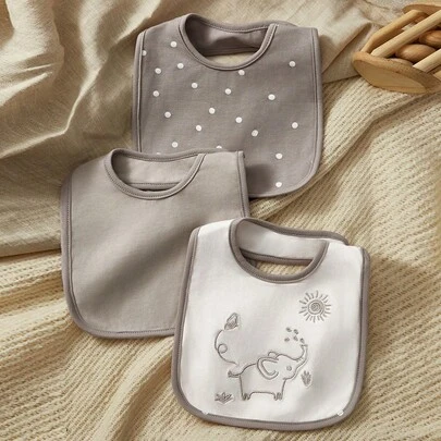 Cozy Pixies Yếm ăn cho bé Cozy Cub 3 chiếc/bộ, Yếm ăn họa tiết voi xám, Đa dụng