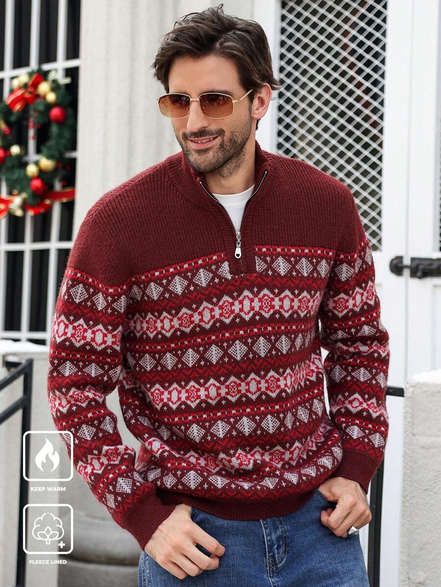 Manfinity Homme Men's Casual Geometric Pattern Christmas Knit Sweater - Multicolor - View 1