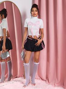 SHEIN SXY 女士性感蝴蝶结针织短款上衣 - 白色 - 查看 7