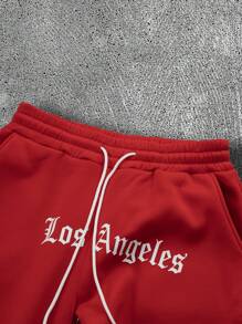 Manfinity Roughcore 2 件套男士秋季字母印花长袖连帽卫衣和运动裤休闲套装，男士红色 2 件套，男士 2 件连帽衫套装，男士红色服装套装，红色连帽衫和慢跑裤套装 - 紅色 - 查看 8