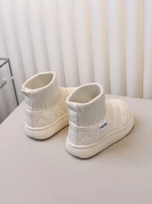 1 双儿童冬季加垫雪地靴，适合女孩，轻便防滑弹力靴，保暖婴儿学步鞋 - 米色 - 查看 5