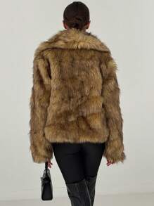 Aloruh Brown Fluffy Short Jacket Warm Coat For Young Women, Y2K Style