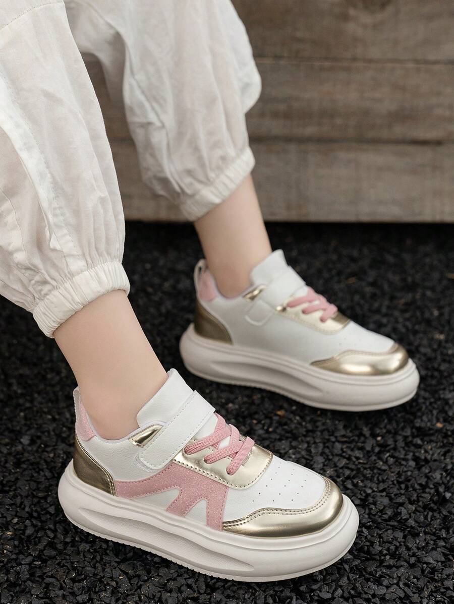 1 Pair Children White Breathable Casual Sneakers, Versatile Spring Style Colorful Sneakers