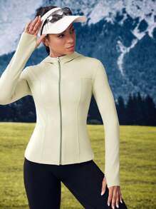 SHEIN Outdoor Urban Effen kleur Lange mouw Duimgaten Getailleerde capuchon Sportjas