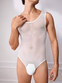 DrisQ 男式纯色透明圆领无袖紧身衣 - 白色 - 查看 3