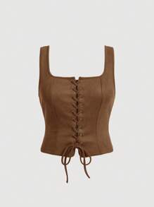 SHEIN MOD Plus Size Solid Color Front Tie Wide Strap Casual Shirt