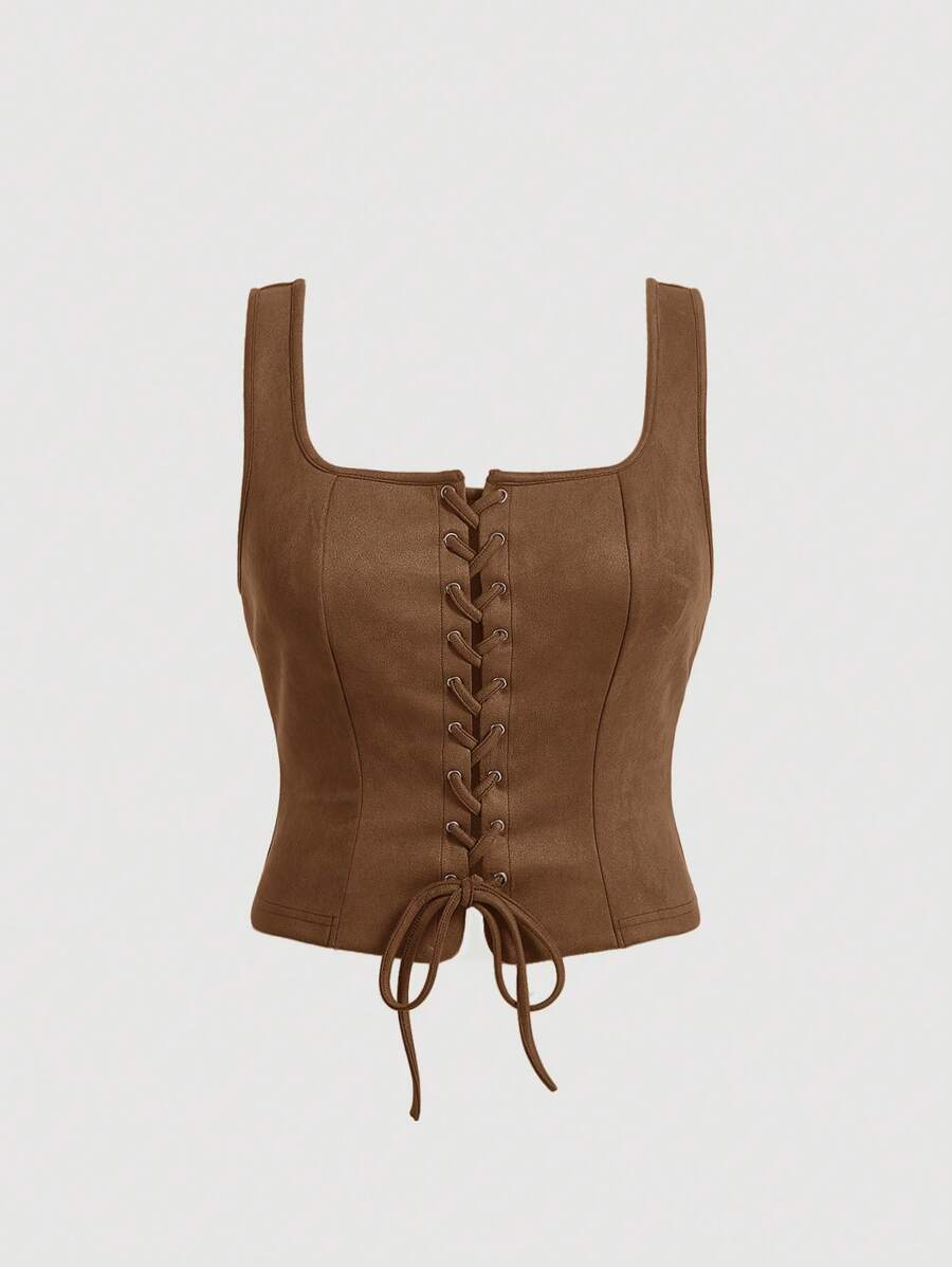 SHEIN MOD Plus Size Solid Color Front Tie Wide Strap Casual Shirt