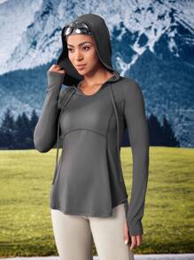 SHEIN Outdoor Urban Autumn Casual Breathable Fitted Hooded Sweatshirt - Dark Grey - View 7