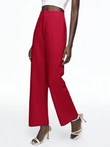 BizChic Women's Solid Color Straight Leg Loose Casual Work Pants - Red - View 6