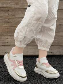 1 Pair Children White Breathable Casual Sneakers, Versatile Spring Style Colorful Sneakers