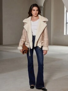 Aveloria Rosie Premium Faux Shearling Jacket For Women, Thickened Lapel Motorcycle Jacket For Fall/Winter