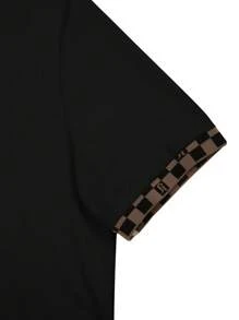 Manfinity Mode 男士夏季格纹短袖休闲通勤 Polo 衫 - 黑色 - 查看 3