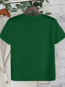 SHEIN LUNE Plus Size Women's Merry Christmas Tree It's Most The Wonderful TIME Of The Year Pattern Printed T-Shirt Graphic Tees Women Tops - Dark Green - View 2