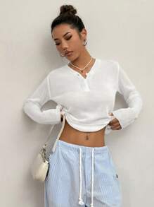 Flirla Áo len mỏng nhẹ, kiểu dáng giản dị với chi tiết cúc cài, đa năng cho mùa thu, áo len chui đầu mùa thu đông. - trắng - Xem 3