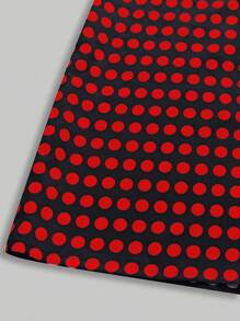 Chiquease Elegant Polka Dot Print Stand Collar Lantern Sleeve Dress For Spring And Summer - Burgundy - View 5