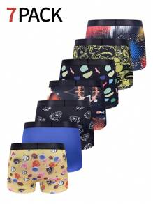 7pcs/Set Men's Cartoon Printed Boxer Briefs - Multicolor - View 2