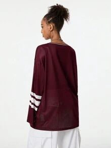 SHEIN EZwear Punk Y2K Style Skull Print Long Sleeve Varsity Jacket - Burgundy - View 2