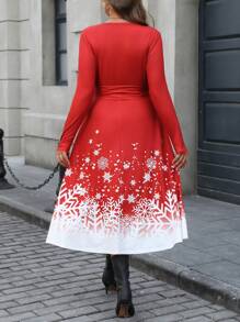 SHEIN LUNE Vestido de talla grande con estampado de bloques de color, copos de nieve y degradado