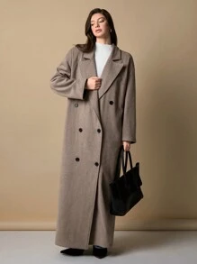 Women's Solid Color Button Front Long Sleeve Lapel Minimalist Casual Jacket - Coffee Brown - View 1