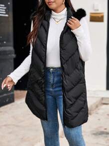 Franclia Chaleco acolchado con capucha y cuello esponjoso para mujer de talla grande, prendas de vestir de invierno