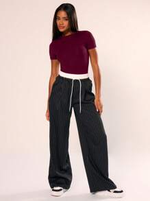 MUSERA Body de manga corta y cuello redondo, ajustado, casual, cápsula de armario básico para uso diario, en color burdeos, elegante para San Valentín, y verano - Burdeos - Ver 5