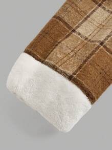 Teenage Girls Casual Plaid 3/4 Sleeve Sherpa Collar Metal Zipper Cardigan Jacket, Autumn Winter - Khaki - View 4