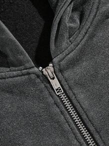 Manfinity Roughcore Sudadera tipo hoodie con cremallera y estampado de letra y cruz talla grande para hombre, otoño - Negro - Ver 4