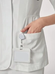 TaskEZ 1 Set Solid Color Long Sleeve Long Pants Uniform Button White Lab Coat Nurse Uniform Dental Clinic Pet Hospital Work Uniform Scrub Set With Pockets (Top And Pants) - White - View 6