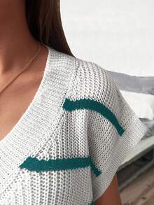 Calvaya 大码拼色条纹针织毛衣，秋季 - 藍色 - 查看 3