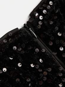 Vestido mini de fiesta para adolescentes con volantes con lentejuelas brillantes en color negro - Negro - Ver 5