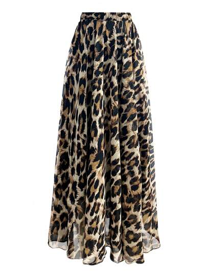 Franclia Plus Size Women Leopard Print Elastic Waist Chiffon Skirt Maxi Women Fall For Women