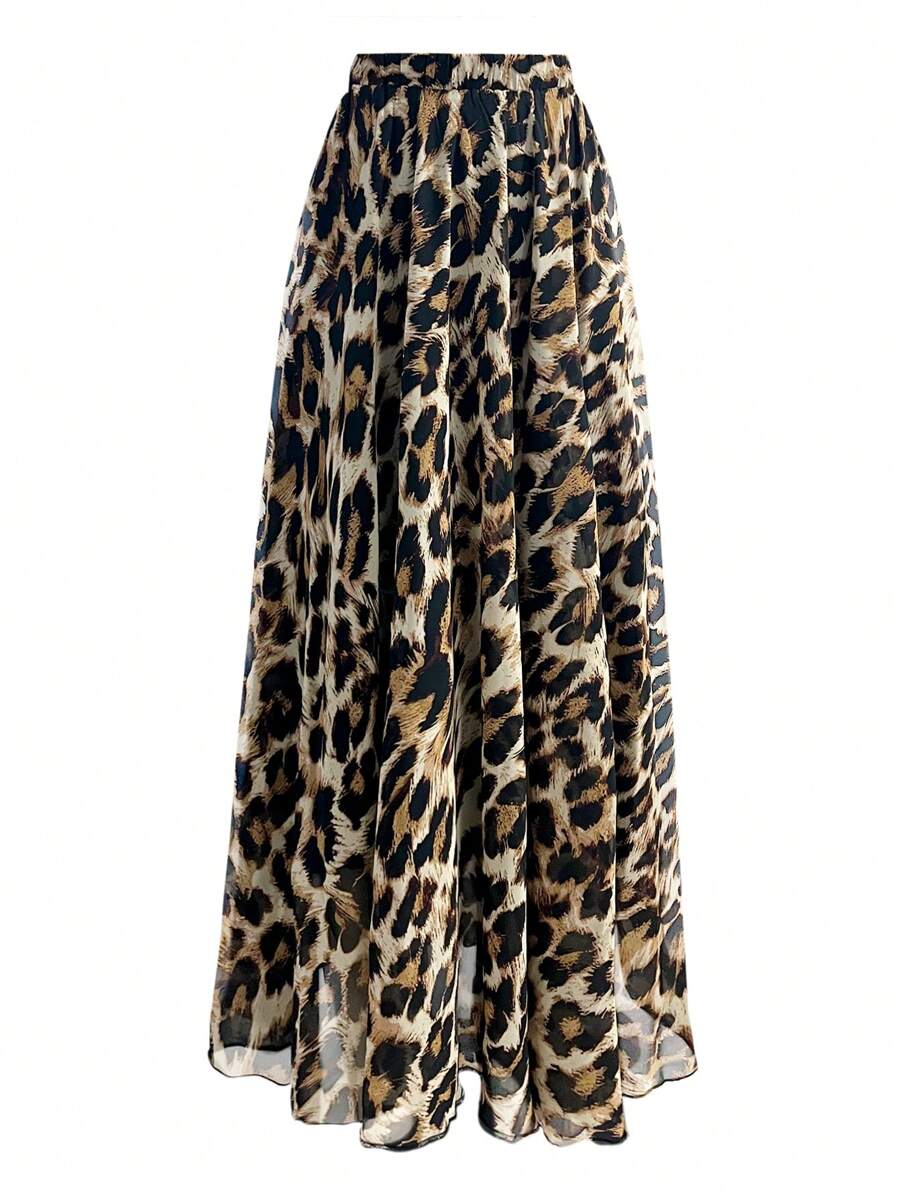 Franclia Rok Maxi Chiffon Motif Leopard Pinggang Elastis Ukuran Besar untuk Wanita, Cocok untuk Musim Gugur - MultiWarna - View 1