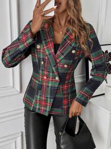 SHEIN Clasi Women's Plaid Lapel Long Sleeve Blazer Jacket Fall Cloth For Women