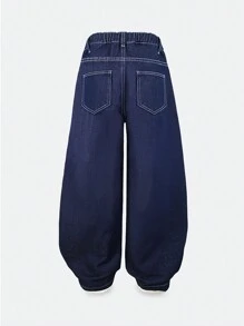 Quần Jeans Denim Ống Rộng Thoải Mái, Lót Nhiệt, Cổ Điển, Thoải Mái, Dành Cho Bé Trai Tuổi Teen Mùa Thu Đông - Rửa tối - Xem 2