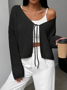 Chiquease 女式轻便宽松系带开衫 - 黑色 - 查看 4