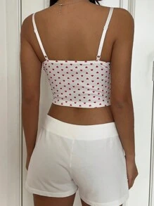 SHEIN EZwear Bra Free Heart Printed Knit Camisole Tank Top For Women