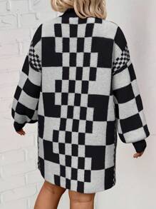 SHEIN LUNE Plus Size Plaid Pattern Casual Cardigan, Long Sleeve, For Winter Fall Cloth For Women