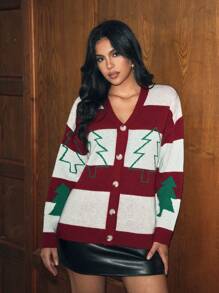 Zolique Women's Casual Color Block V-Neck Long Sleeve Cardigan, Autumn/Winter - Multicolor - View 6