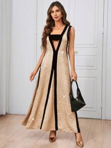 SHEIN Clasi Damen Farbblock V-Ausschnitt Lässiges weites Lang Tank Kleid