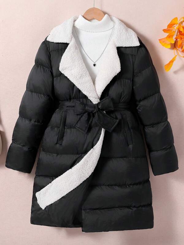 WESTFADE Young Teenager Mädchen Mantel mit Criss-Cross Gürtel und geraffte Taille, wärmeisoliert und gepolstert