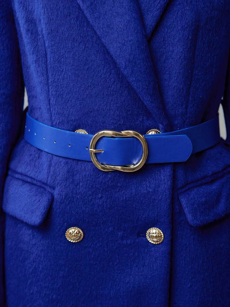 WOOL PEAK COLLAR FLAP POCKET BUCKLE BELTED PEA OVERCOAT