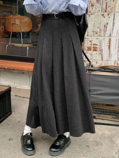 DAZY Women Casual Pleated Mid-Calf Length A-Line Skirt, Without Belt,Fall Clothes