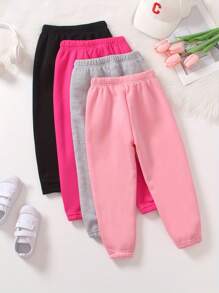 SHEIN Playful Pals 4pcs Casual & Comfortable Plain Baby Girl Sweatpants - Multicolor - View 2