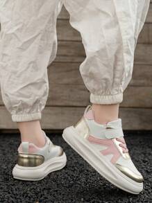 1 Pair Children White Breathable Casual Sneakers, Versatile Spring Style Colorful Sneakers