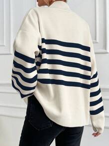 EURMUSE Blue White Woman Sweater - Navy Blue - View 2