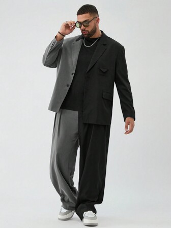 Manfinity NXTstreet Pantalones informales sueltos con pliegues de talla grande negros y grises para hombres